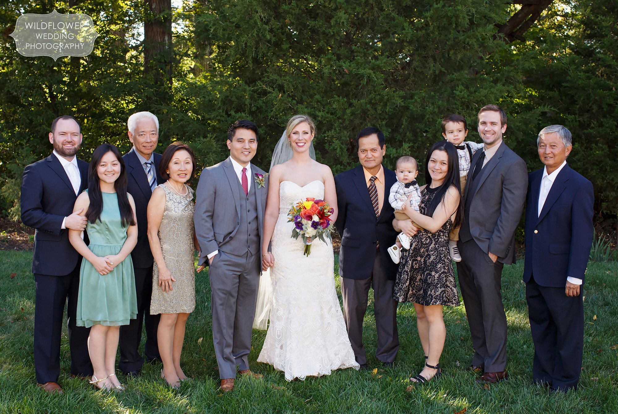 Clean and simple family photo at this Missouri backyard wedding.