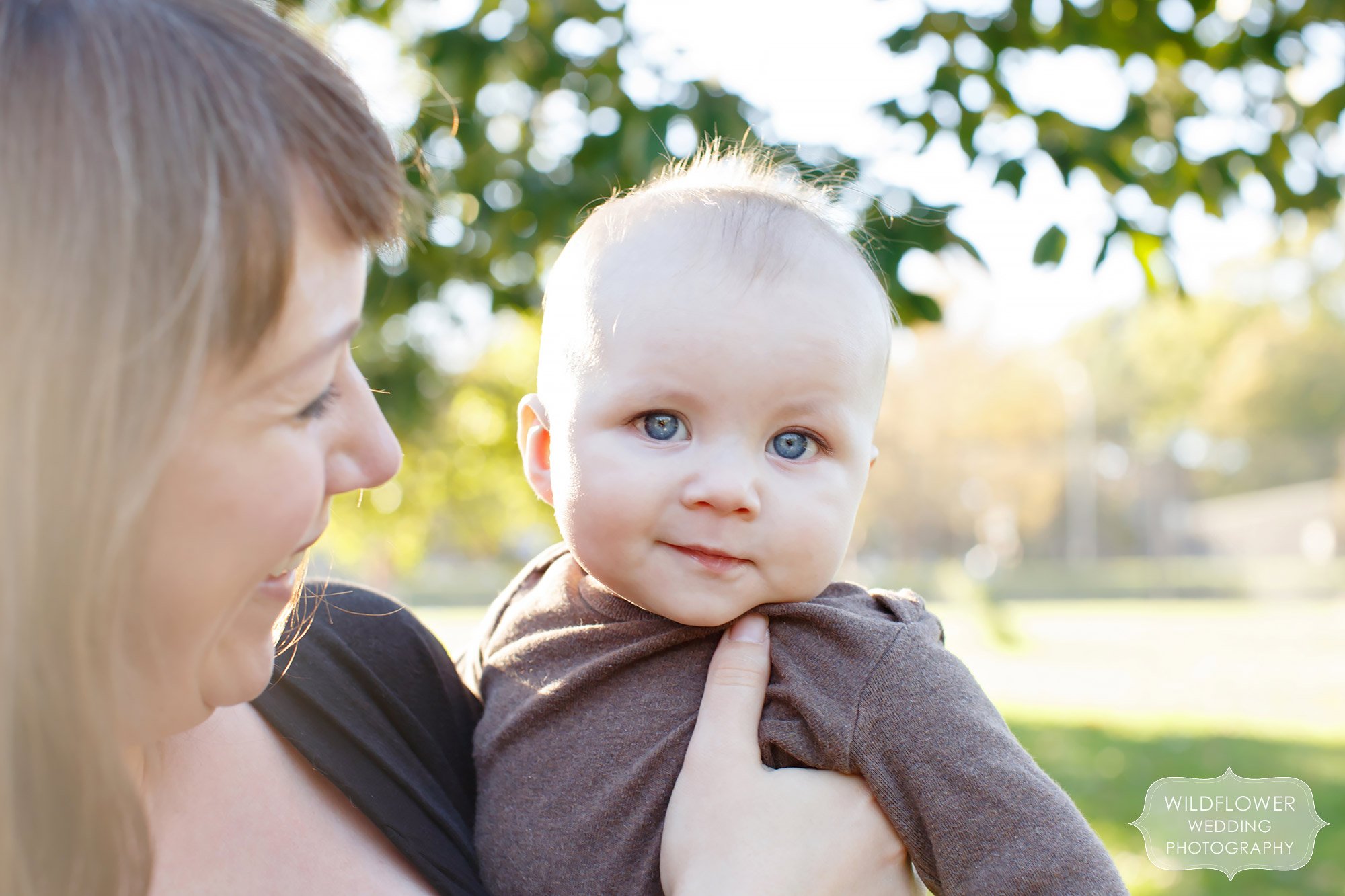 Outdoor baby portrait of six month old Des in KC, MO.