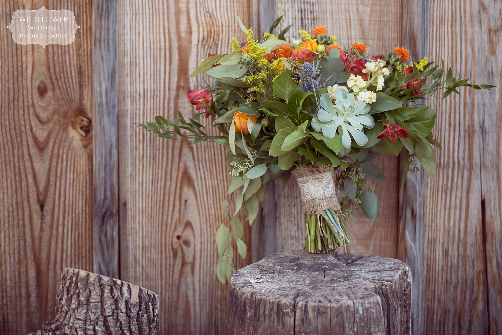 Cascading bride's bouquet for an October wedding at the Schwinn Produce Farm in KS.