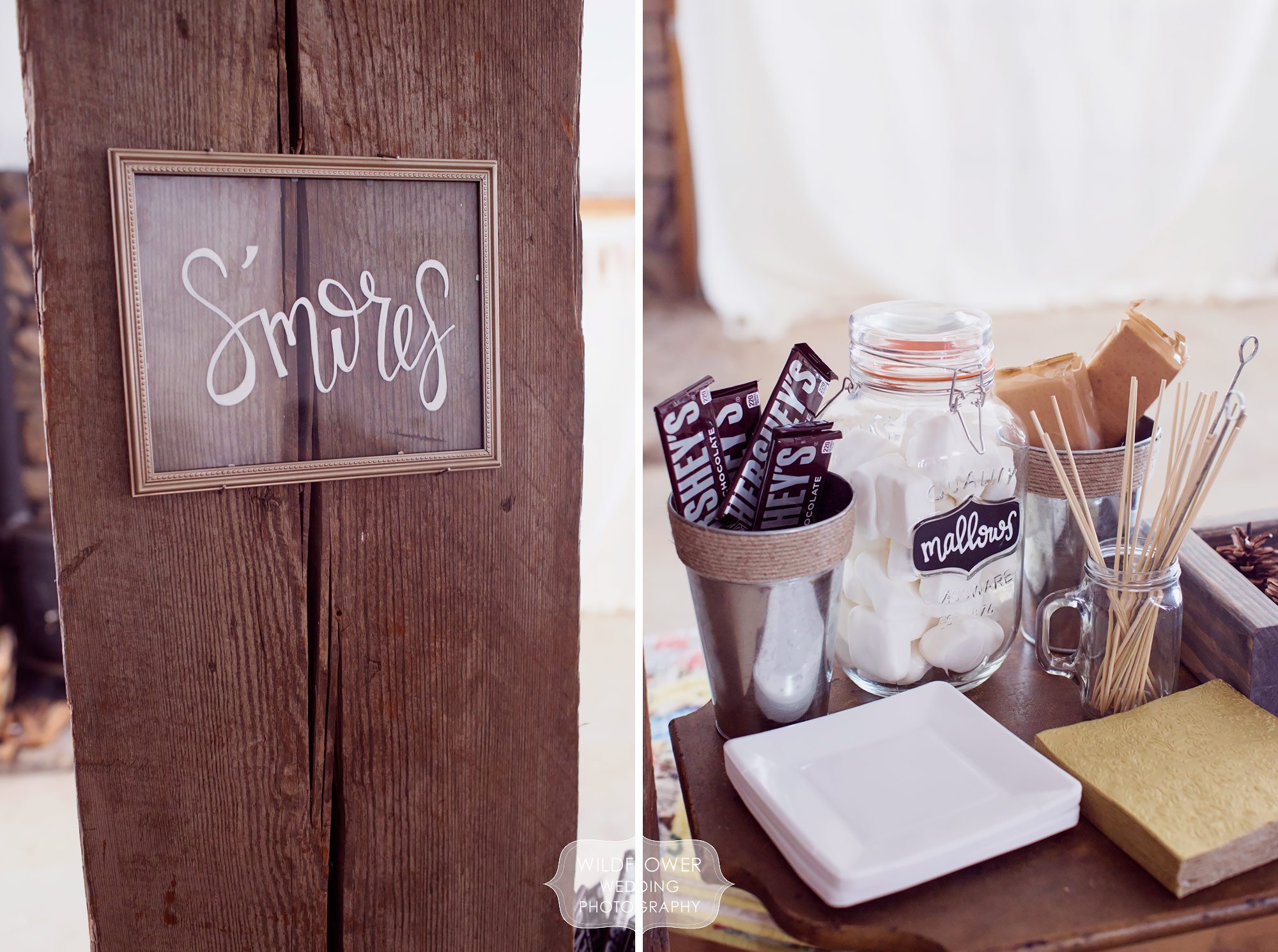 Awesome idea for a winter wedding treat, this smores bar had marshmallows, chocolate and an indoor roasting set up.