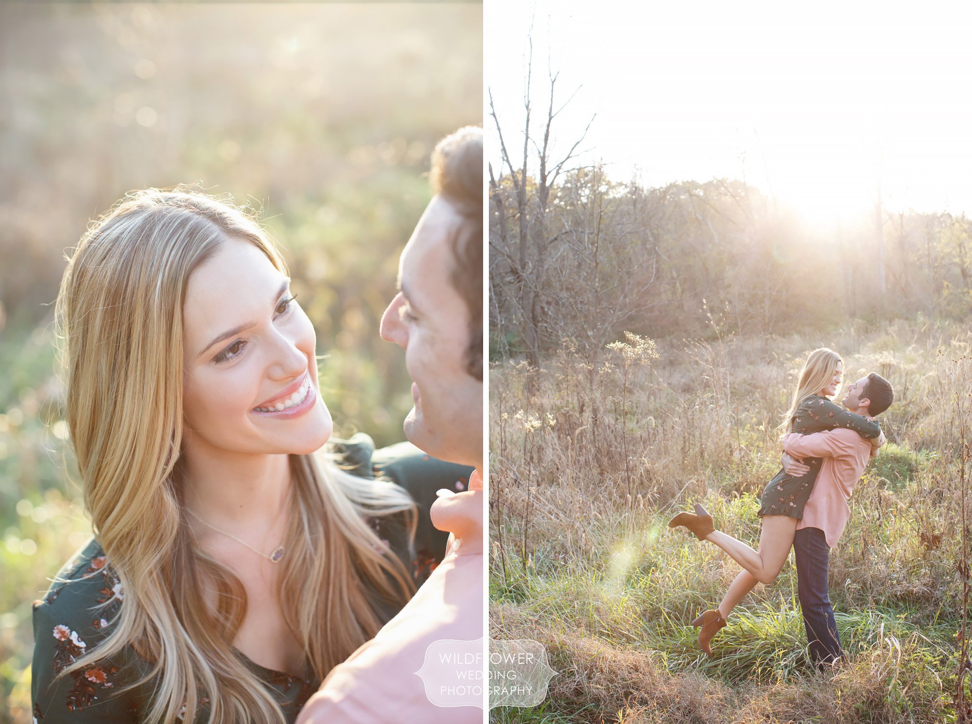 Romantic engagement photography pose ideas at sunset during this outdoor session at Grindstone Capen Park.