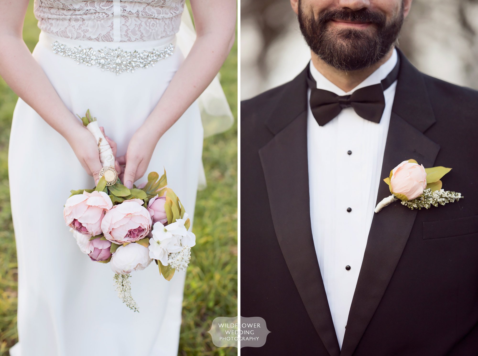 Rustic elopement flowers for an April outdoor wedding in Nifong Park.