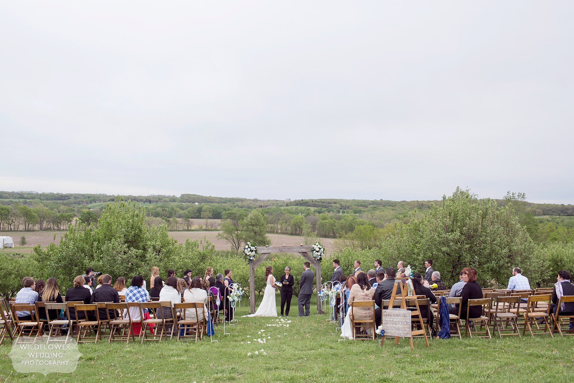 Scenic view of the outdoor ceremony space at this country wedding in Weston, MO.