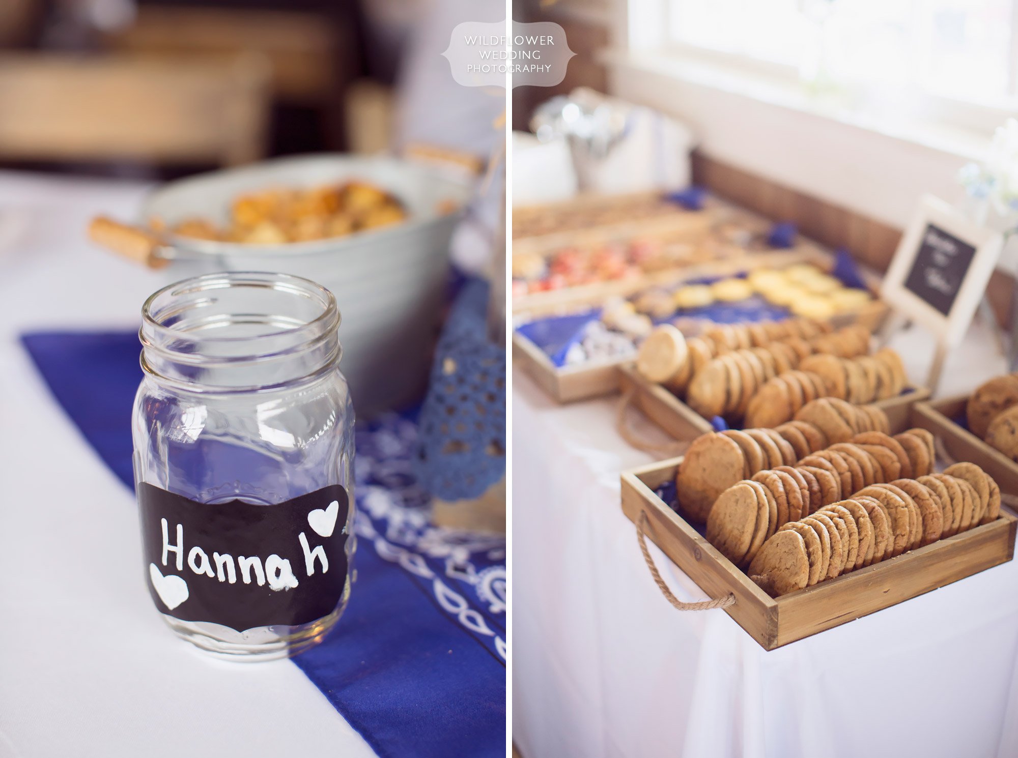 Country wedding cookie table at the Weston Red Barn Farm.