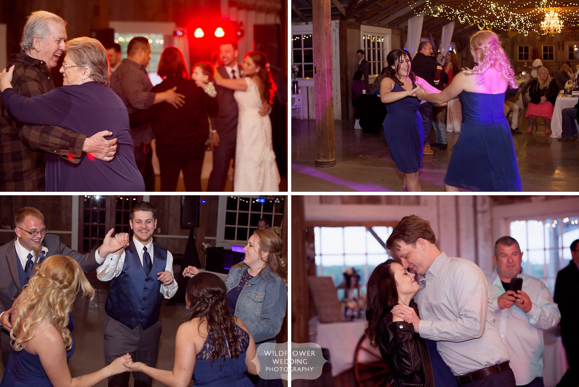 Candid wedding photography of the reception on the dance floor just north of KC.