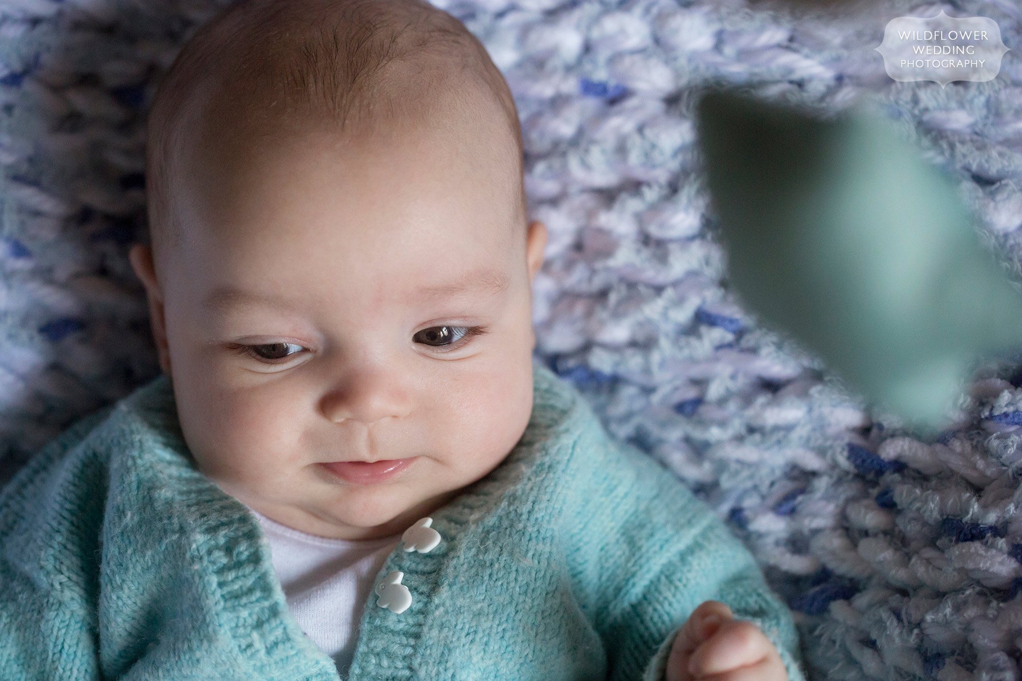 Cute baby photography with handknit mint sweater.