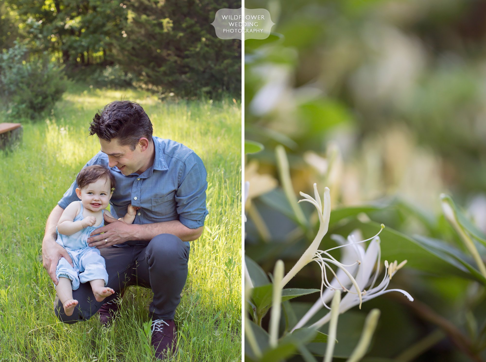 Natural family photography session outside in the spring with a baby.