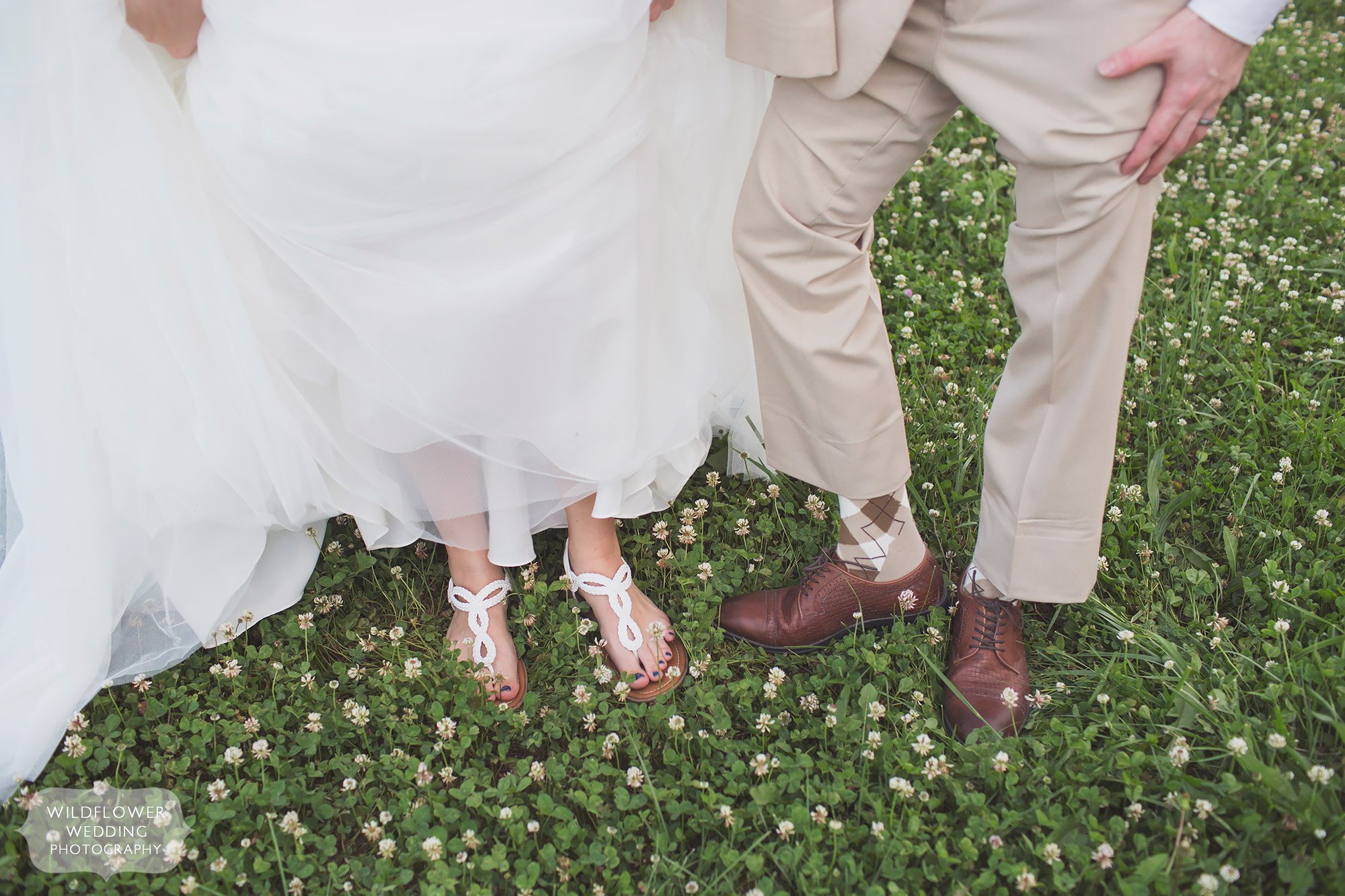 Fun wedding photo of the bride and groom's shoes at this country wedding at MU.