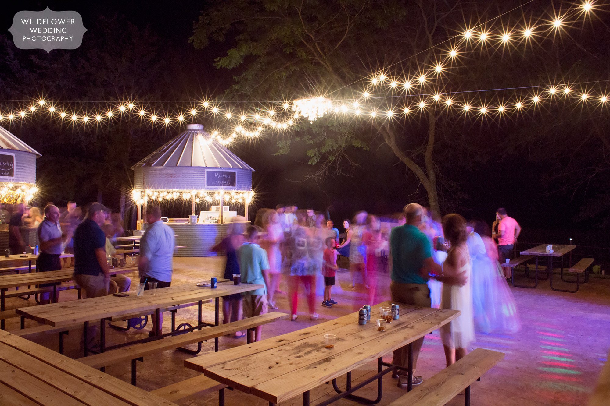 Outdoor dance floor at this country barn wedding venue in southern MO at Kempker's Back 40 barn.