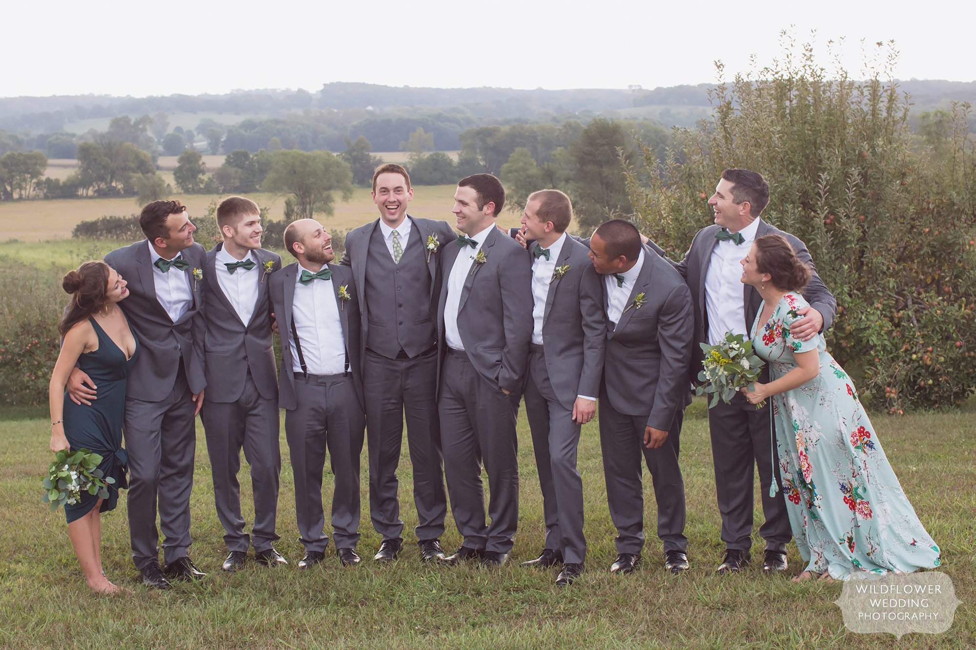 Funny groom with groomsmen picture at this Missouri barn wedding.
