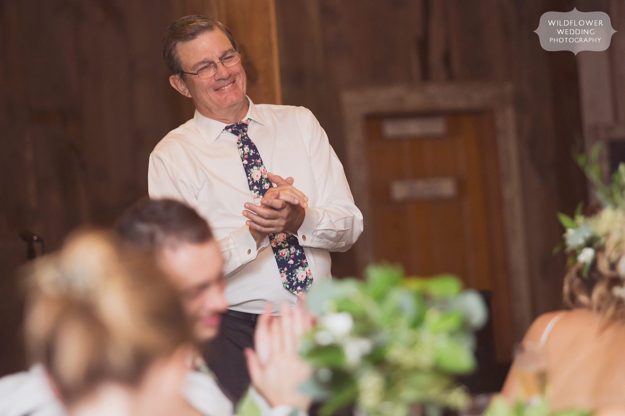 The father of the bride gives a heartfelt toast at the Weston Red Barn Farm.