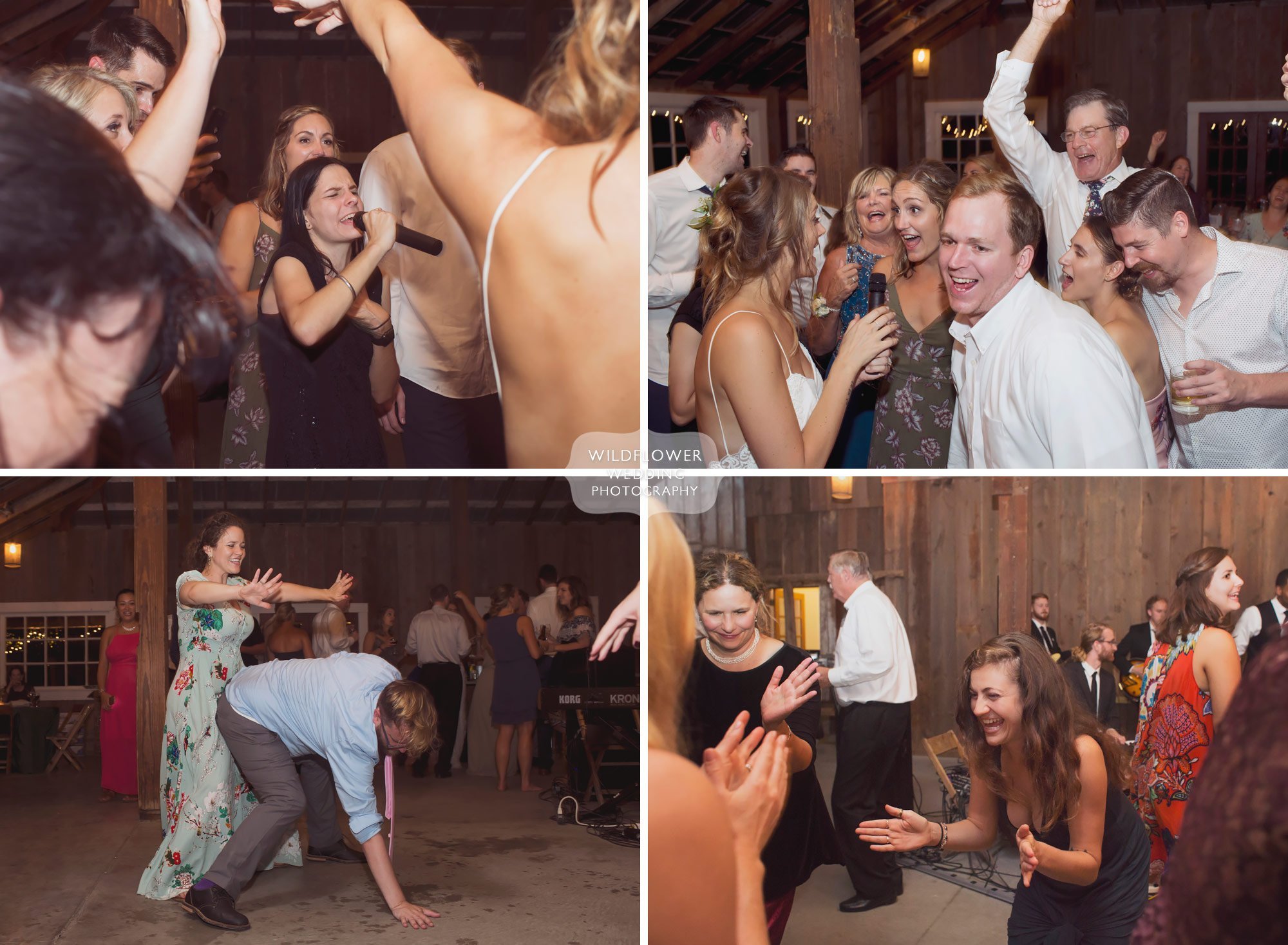 Candid moments of the wedding guests dirty dancing at the Weston Red Barn venue.