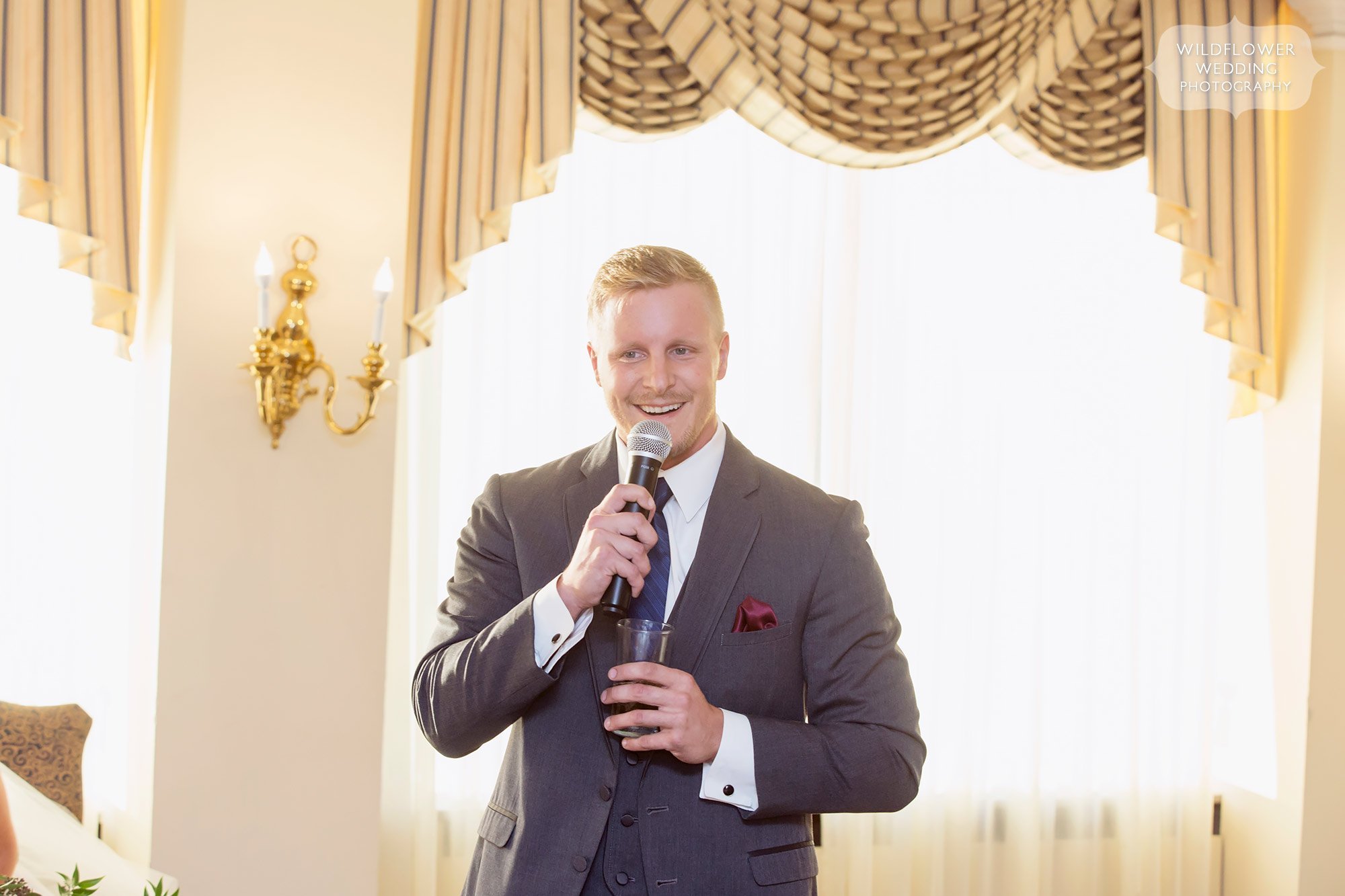 Best man gives a toast at this Jeff City Country Club wedding.