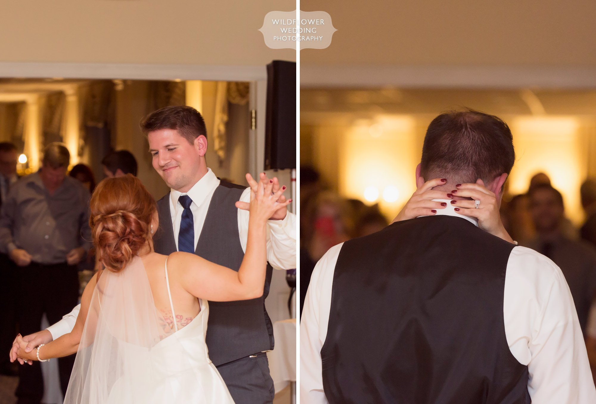 Bride and groom have their first dance at their wedding reception in October at JCCC.