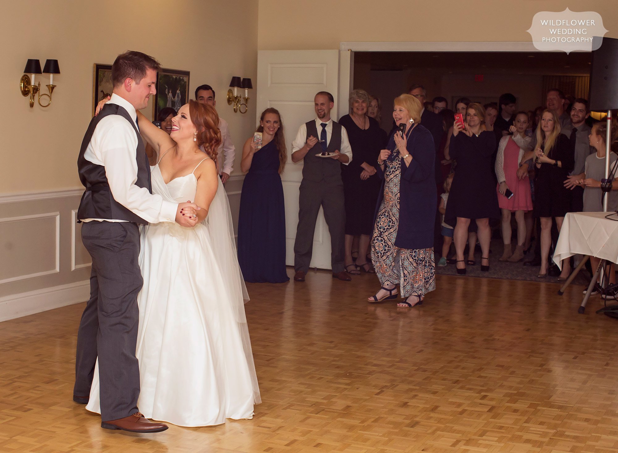 Romantic wedding dance of bride and groom at Jeff City Country Club.