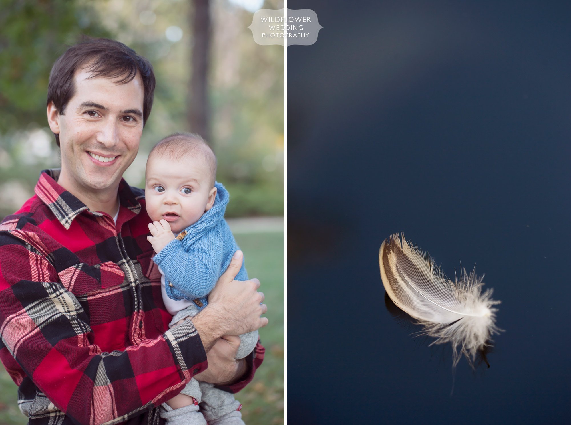 Fall family photography portraits with dad wearing a red plaid shirt at Loose Park in KC.