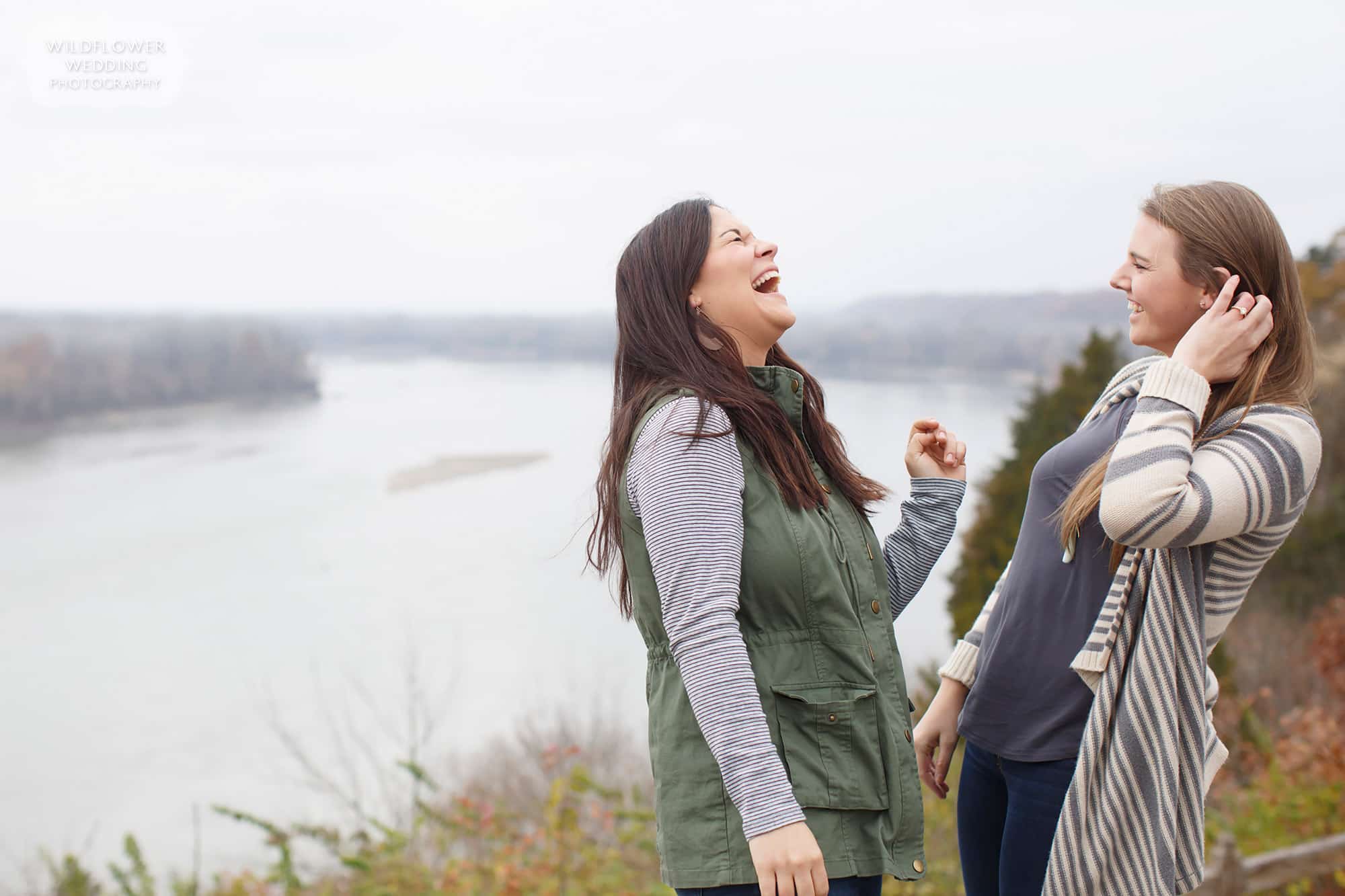 After she said yes to the wedding proposal, these two best friends laughed above the Missouri River at Les Bourgeois.