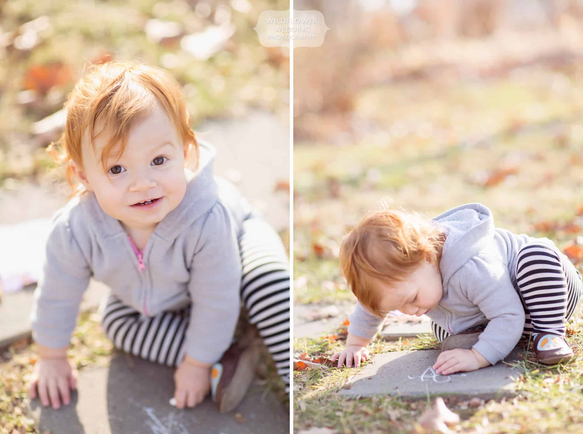 Toddler plays in the sunshine during this outdoor relaxed photography shoot.