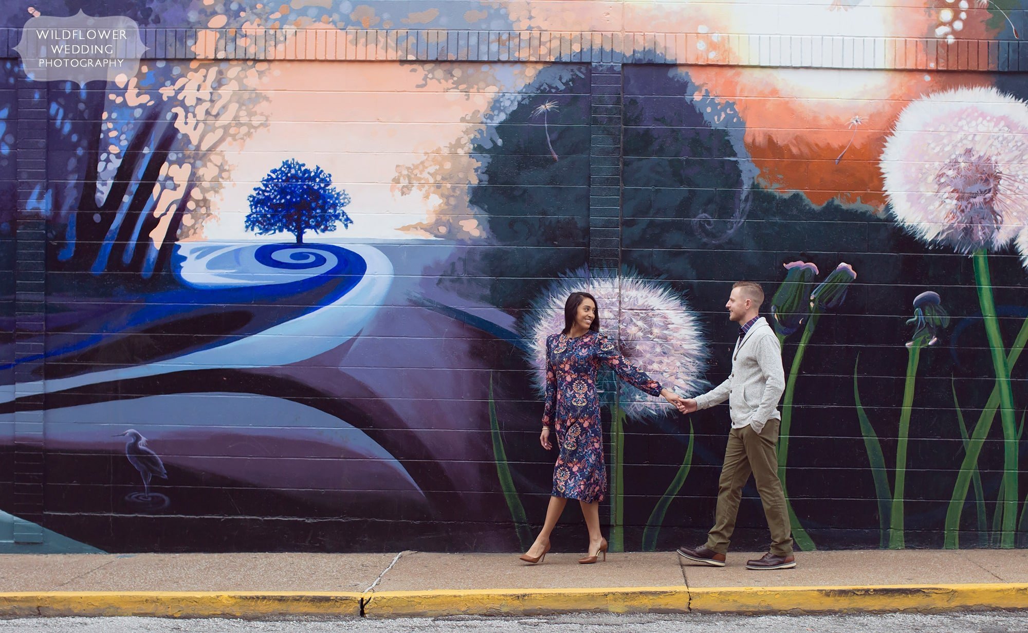 Downtown Columbia, MO engagement photo session with urban feel.