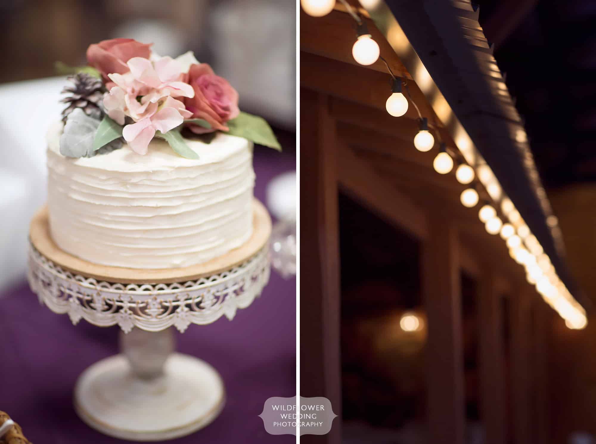 Beautiful and simple white wedding cake from Sugar and Spice Laura's Delights Bakery in Hermann, MO.