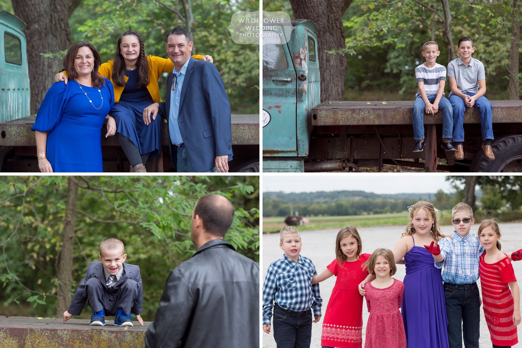 Cute kids pose for portraits after this Schwinn Barn wedding.