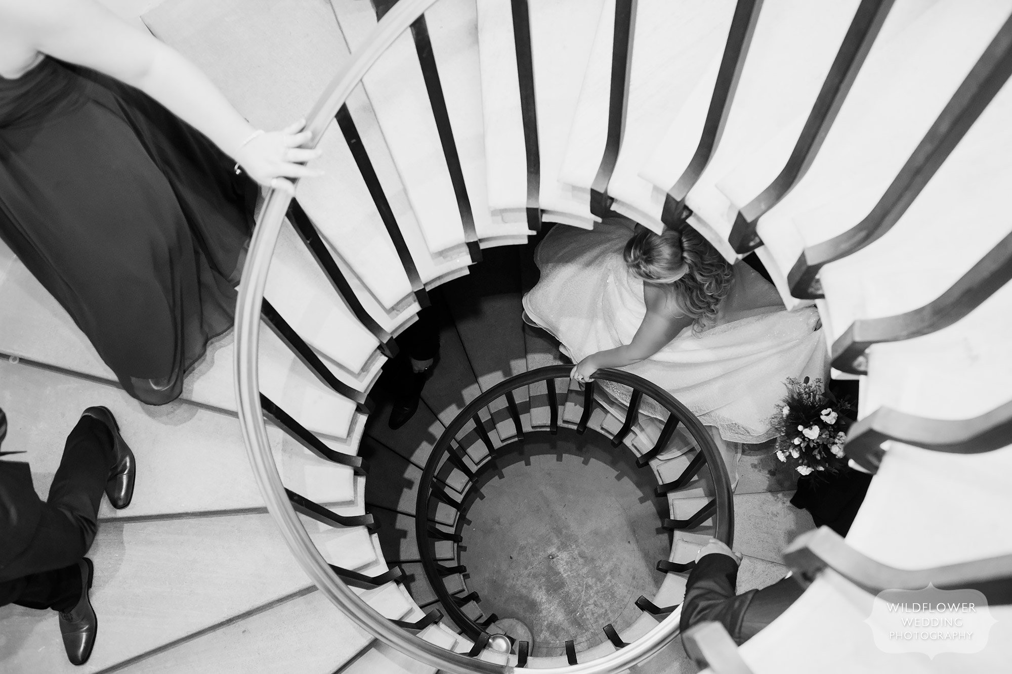 Beautiful Fulton, MO wedding venue with spiral staircase at Churchill Museum.