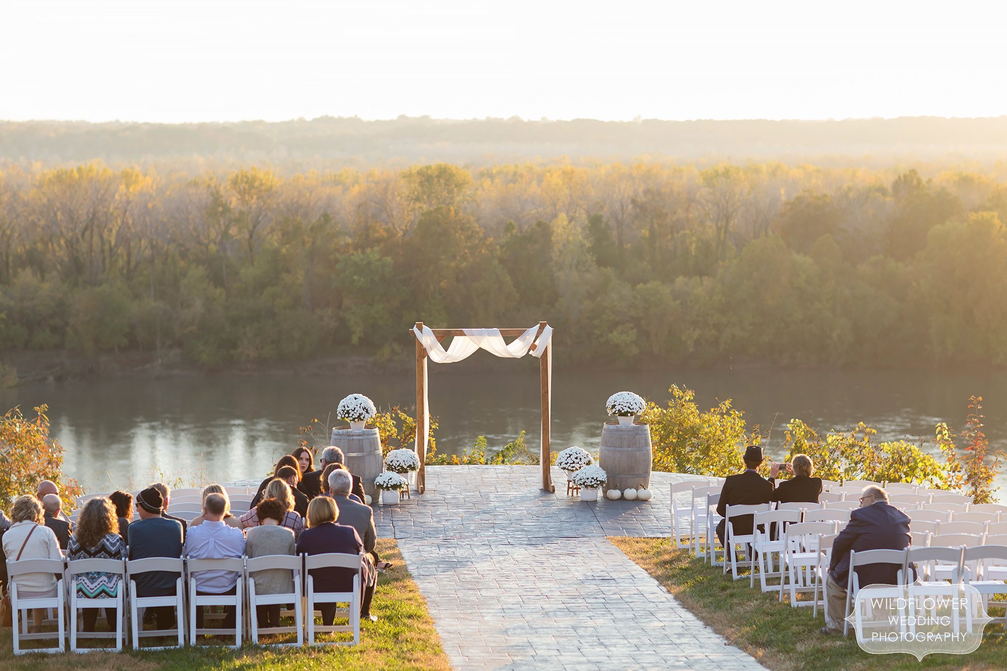 Outdoor ceremony space on the blufftop overlooking the river at Les Bourgeois WInery.