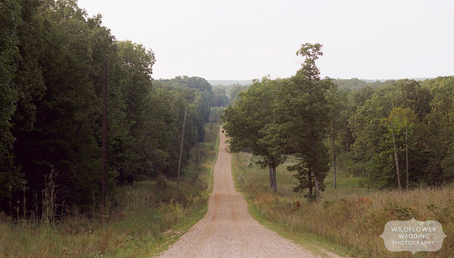 Country road to a Missouri backyard wedding in St. James.