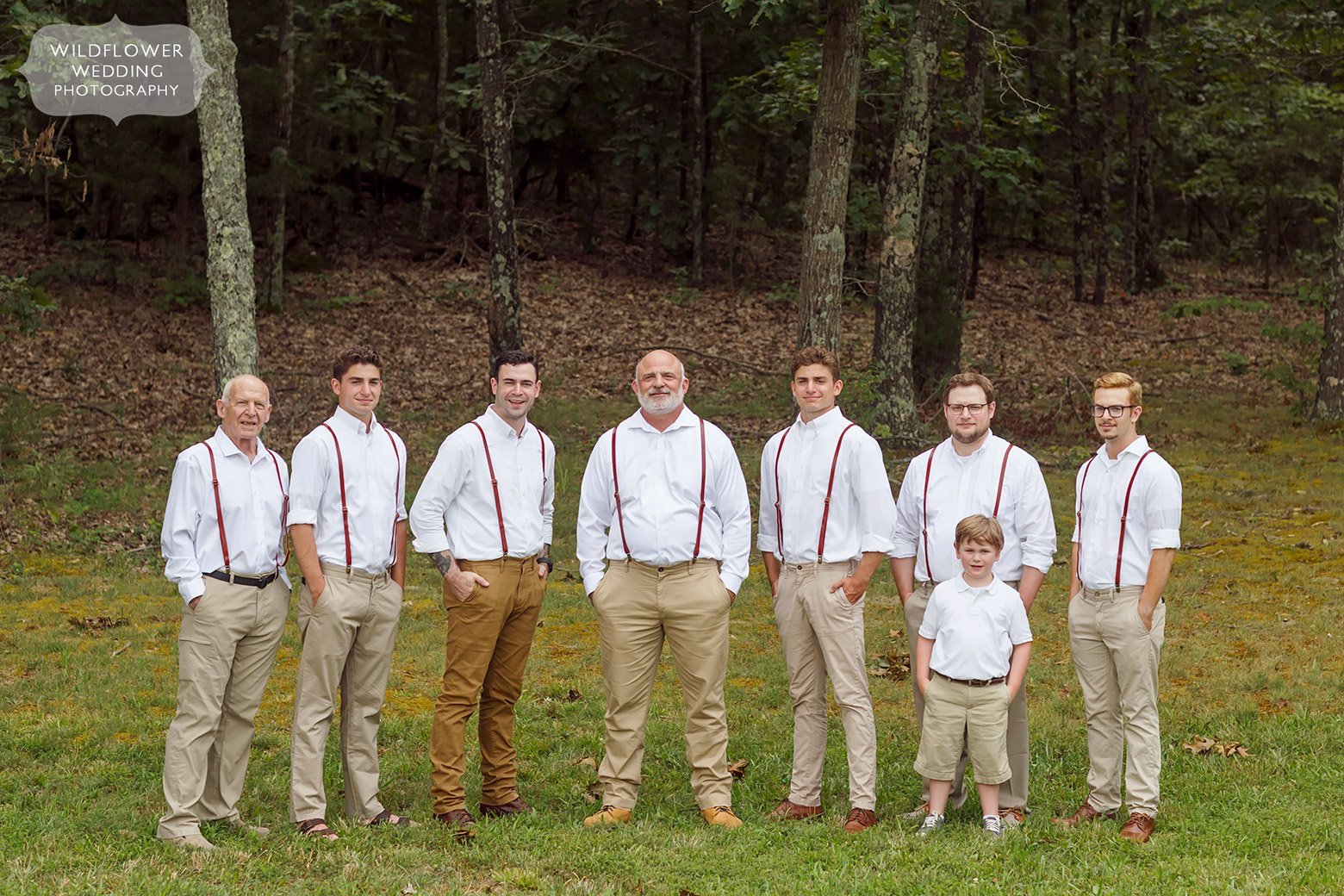 Simple groomsmen outfits at this backyard MO wedding.