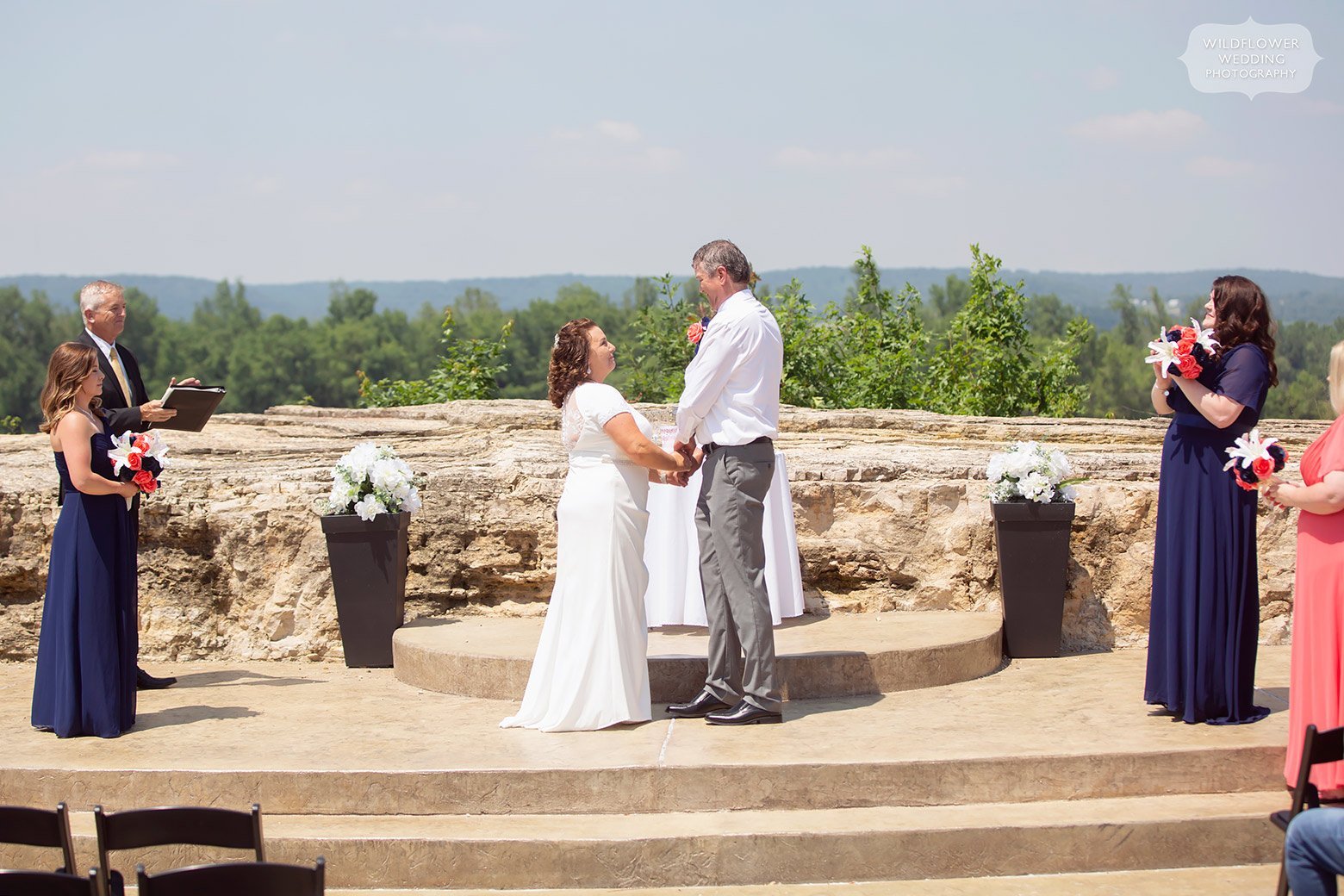 Outdoor ceremony in Hermann, MO with river behind.