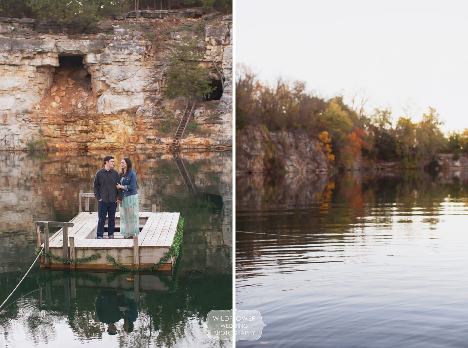 Lake engagement photography at Wildcliff Quarry in MO.
