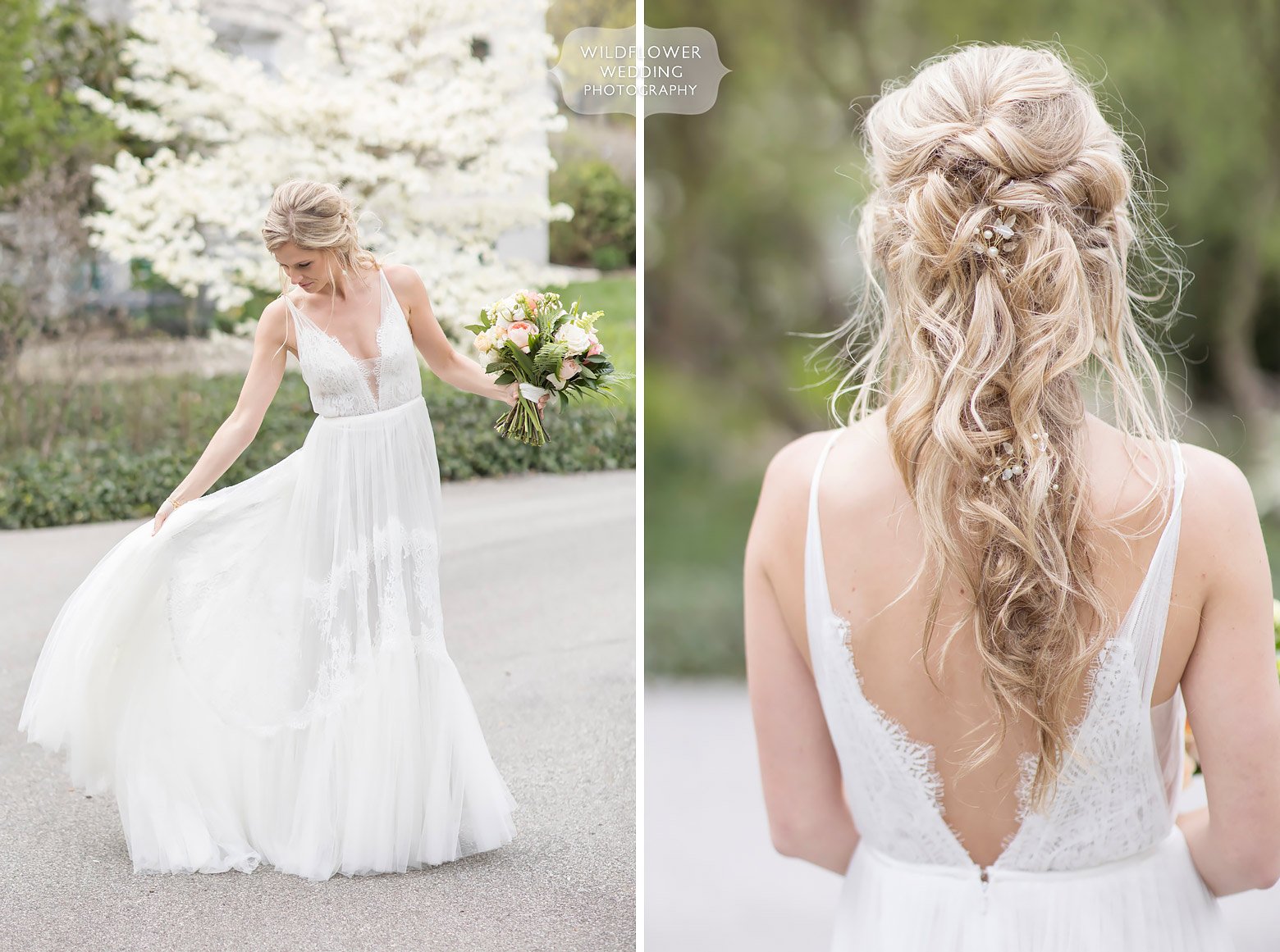 Messy bridal hairstyle for St. Louis outdoor wedding.